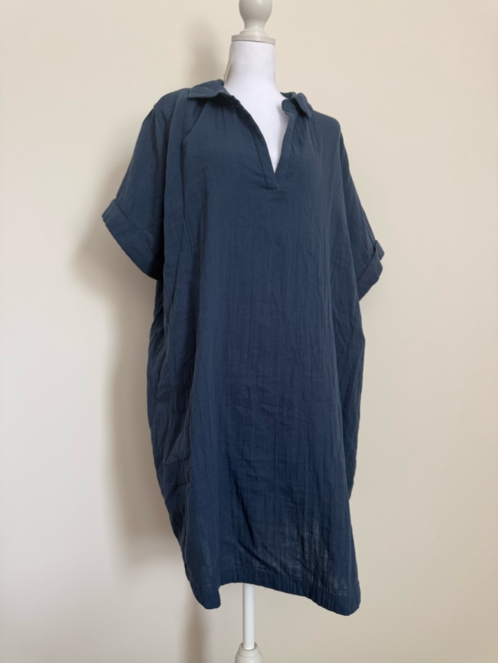 Pact Relaxed V-Neck Tunic in Slate Blue 100% Cotton XXL New with tags